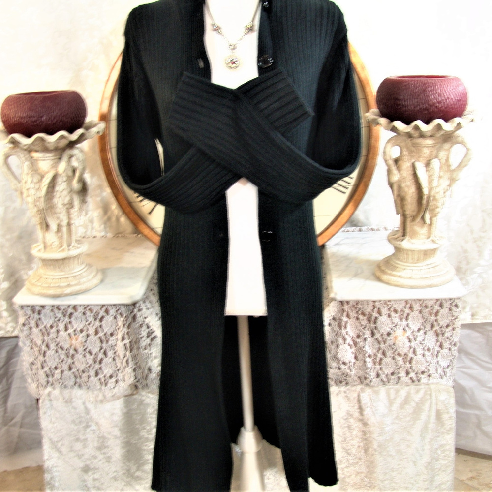 FRESH ELEMENTS Hooded sweater cardigan long blk M
